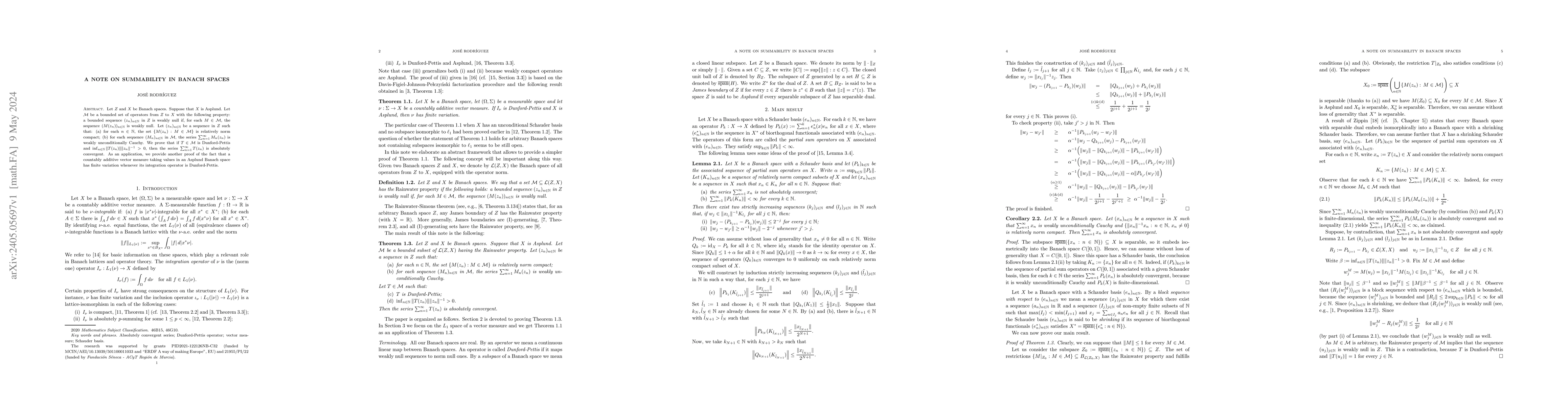Thumbnail for A note on summability in Banach spaces