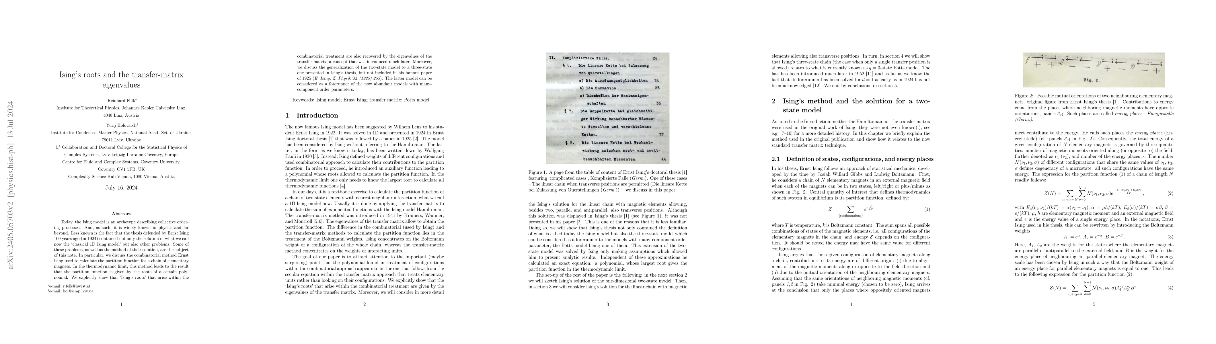 Thumbnail for Ising's roots and the transfer-matrix eigenvalues