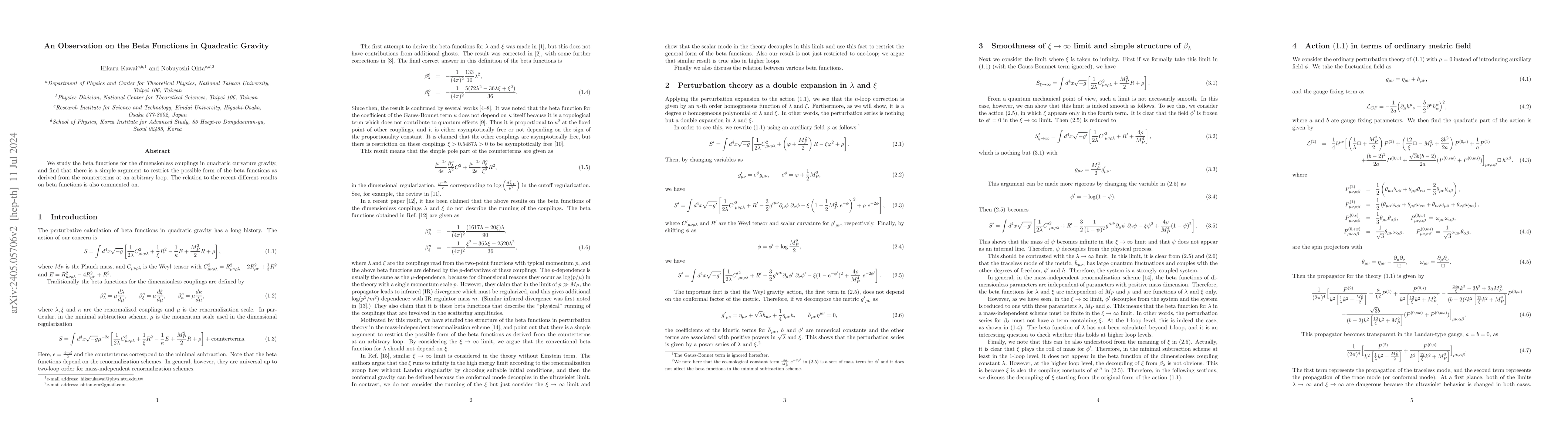 Thumbnail for An Observation on the Beta Functions in Quadratic Gravity