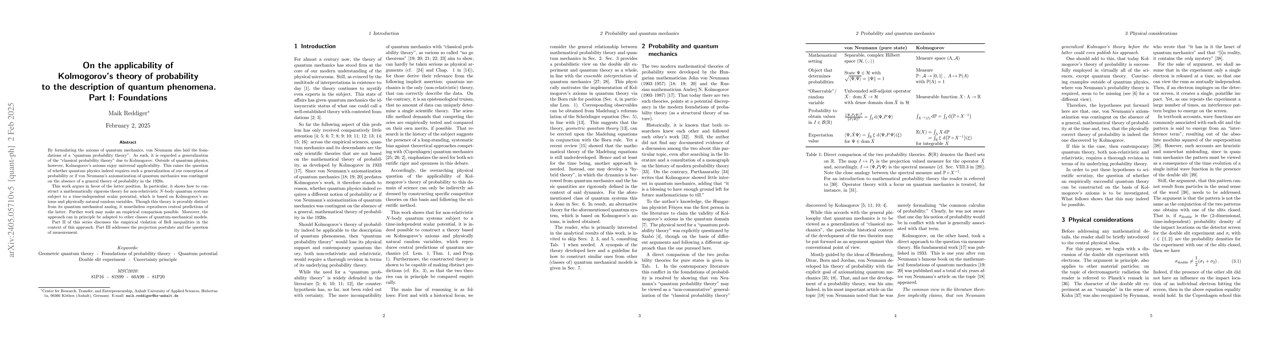 Thumbnail for On the applicability of Kolmogorov's theory of probability to the
  description of quantum phenomena. Part I