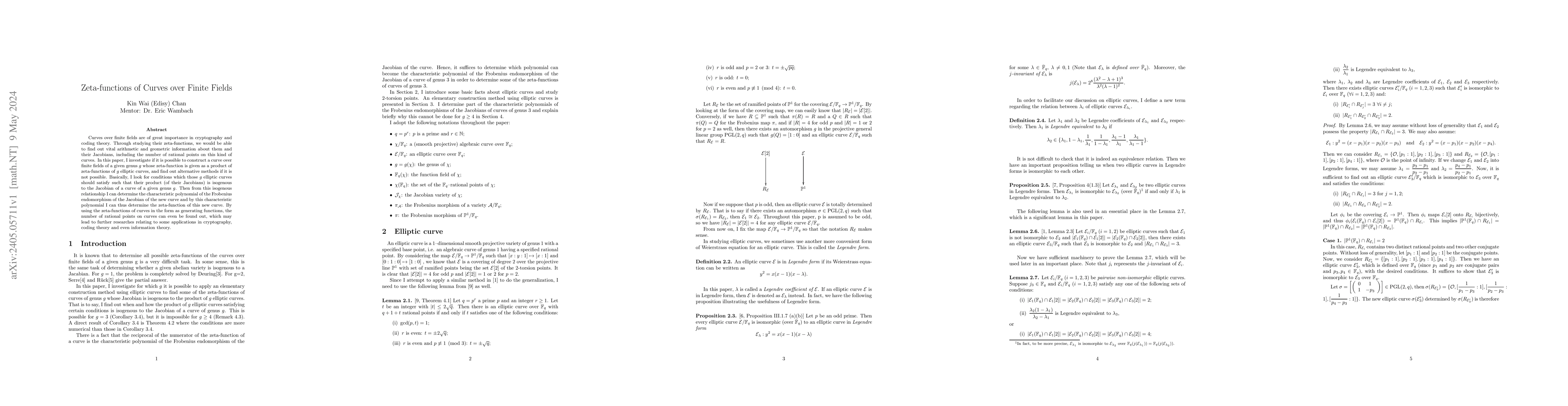 Thumbnail for Zeta-functions of Curves over Finite Fields