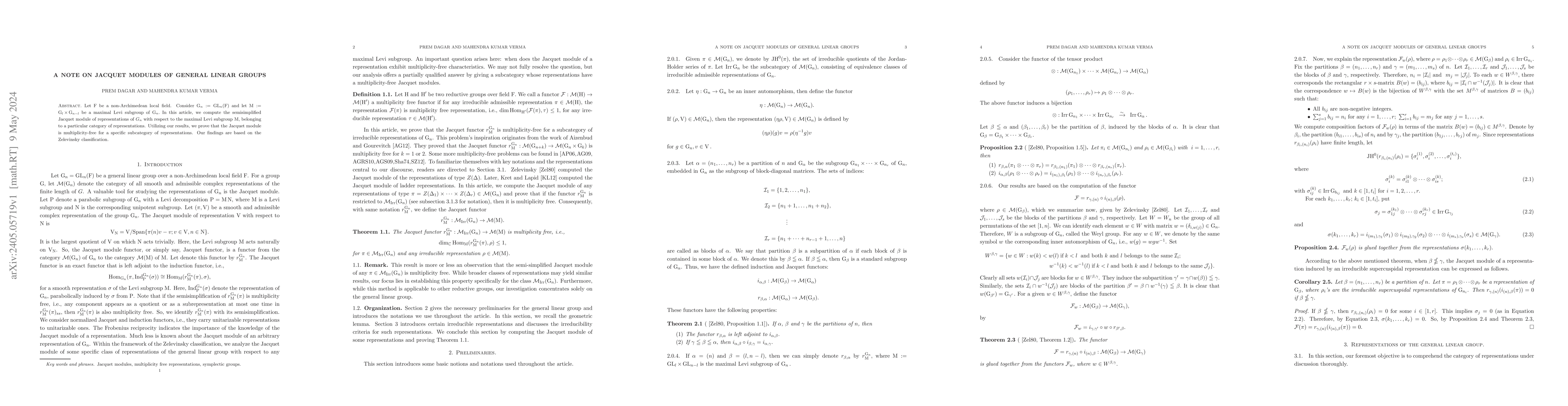 Thumbnail for A note on Jacquet modules of general linear groups