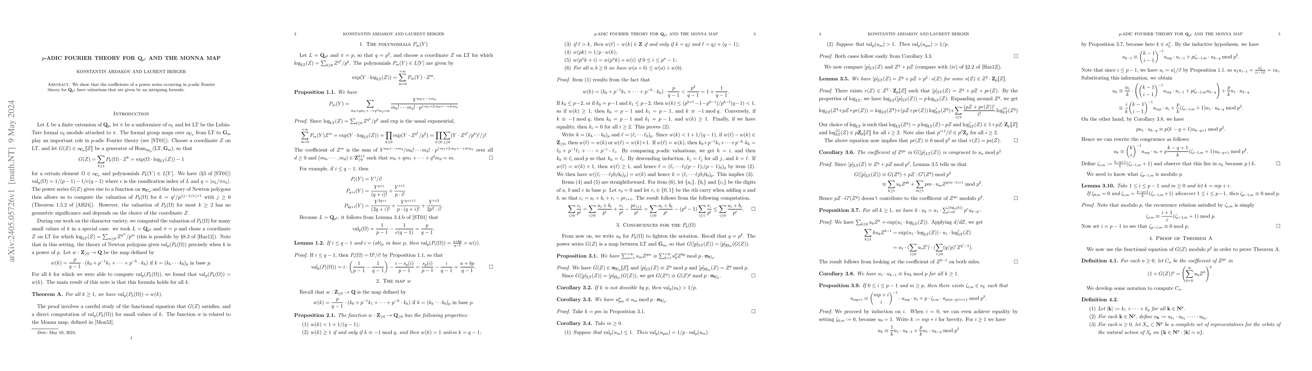 Thumbnail for $p$-adic Fourier theory for $\mathbf{Q}_{p^2}$ and the Monna map