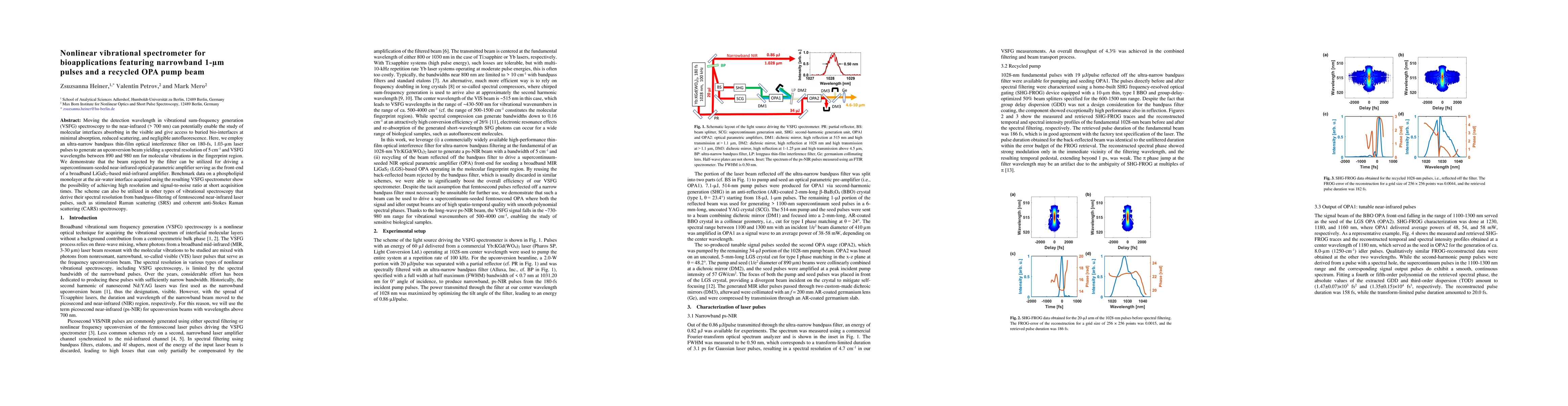 Thumbnail for Nonlinear vibrational spectrometer for bioapplications featuring
  narrowband 1-$\mu$m pulses and a recycled OPA pump beam