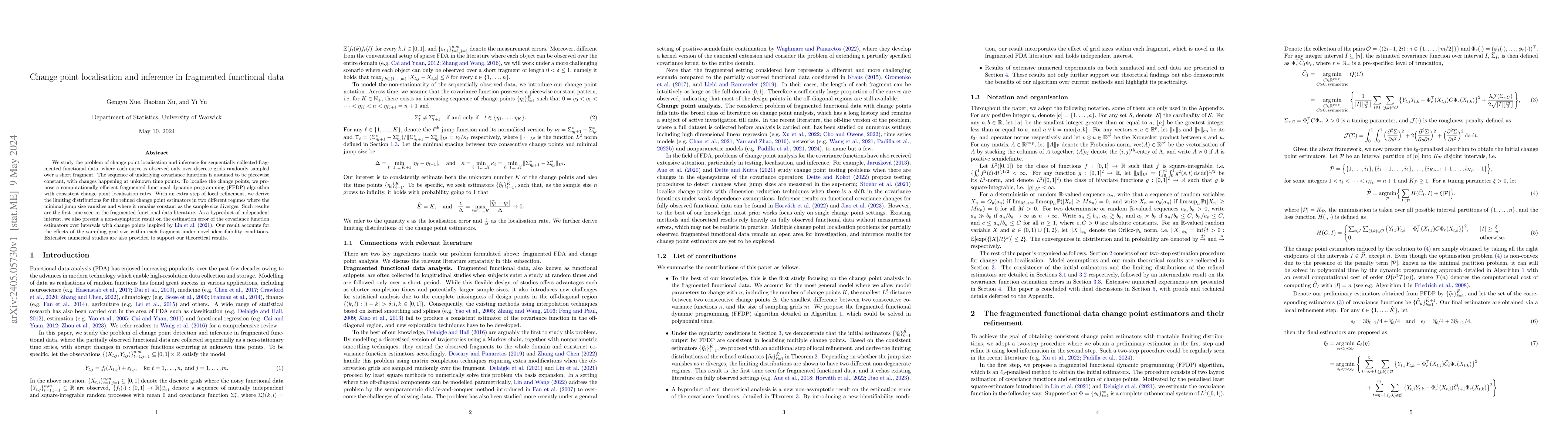 Thumbnail for Change point localisation and inference in fragmented functional data