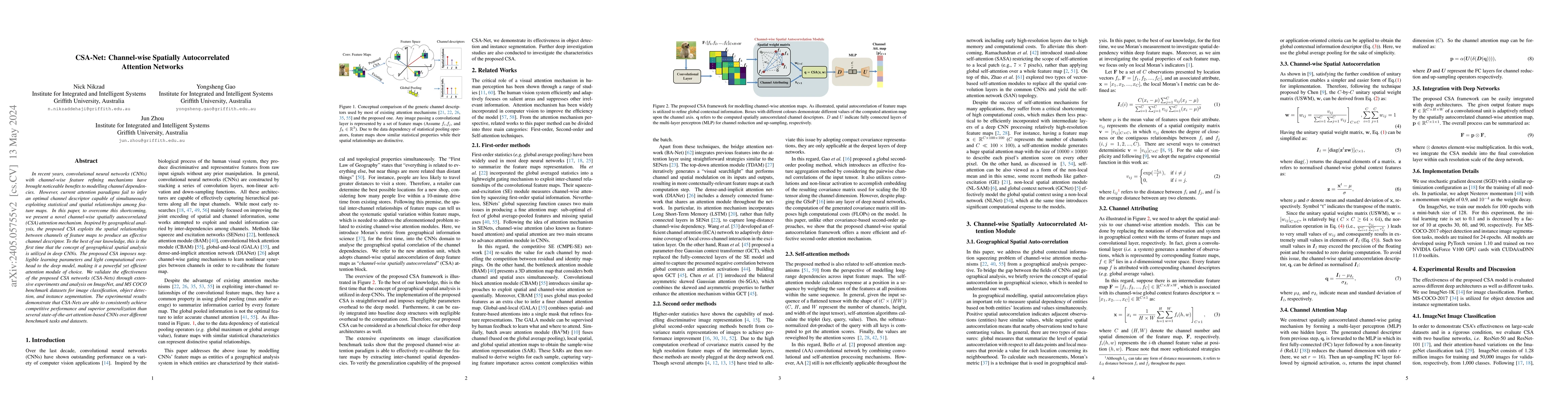 Thumbnail for CSA-Net: Channel-wise Spatially Autocorrelated Attention Networks