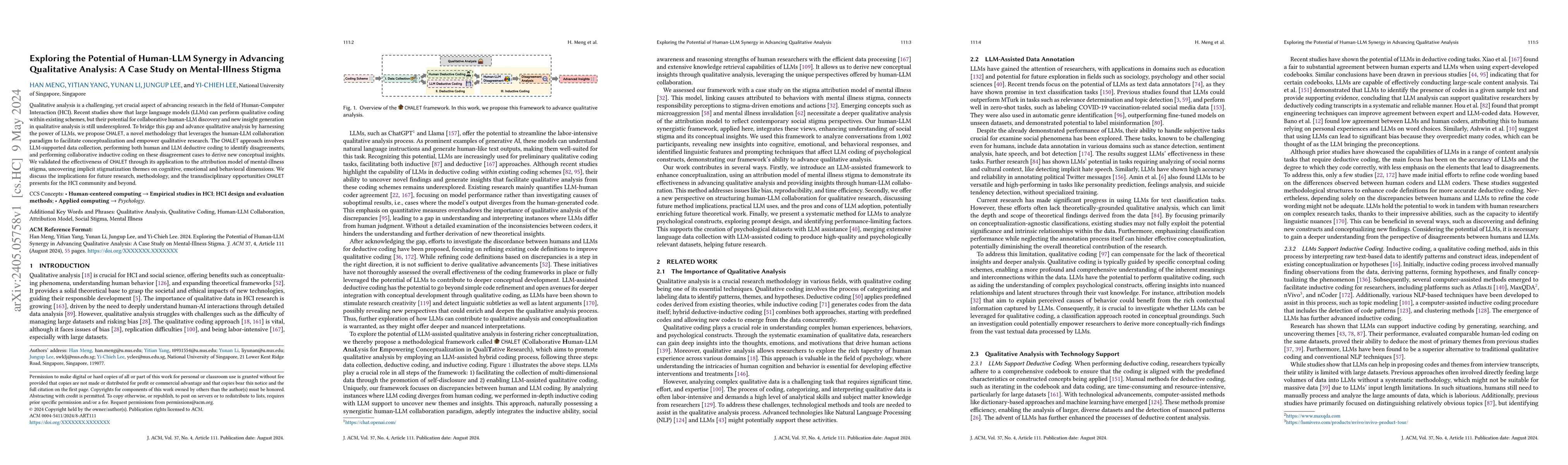 Thumbnail for Exploring the Potential of Human-LLM Synergy in Advancing Qualitative
  Analysis: A Case Study on Mental-Illness Stigma