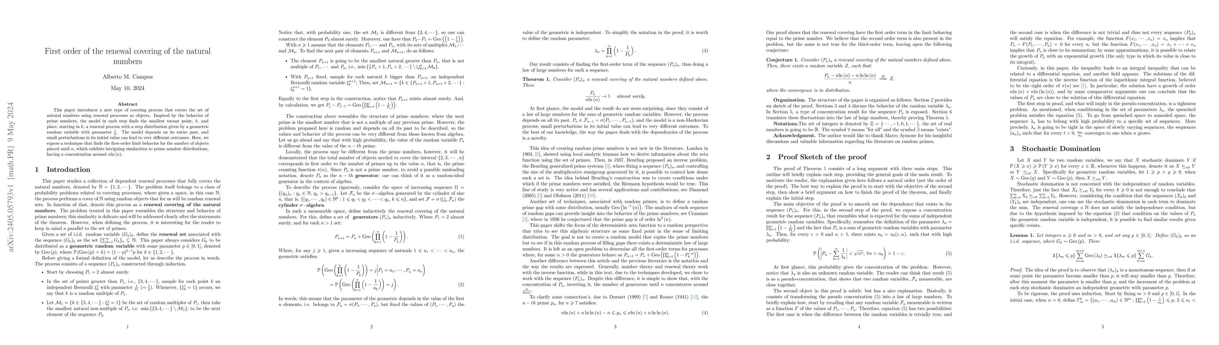 Thumbnail for First order of the renewal covering of the natural numbers