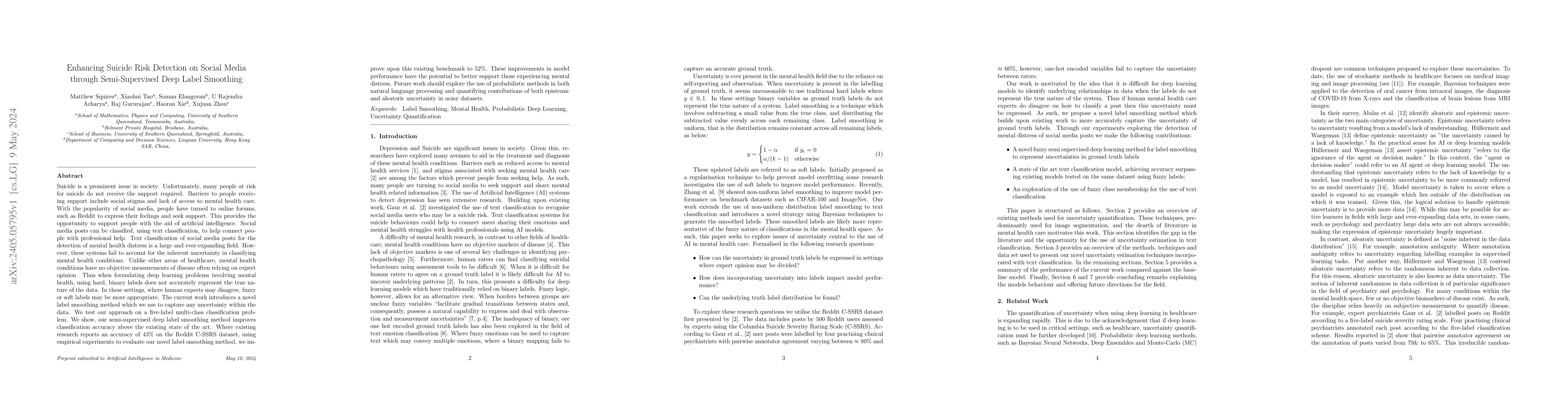 Thumbnail for Enhancing Suicide Risk Detection on Social Media through Semi-Supervised
  Deep Label Smoothing