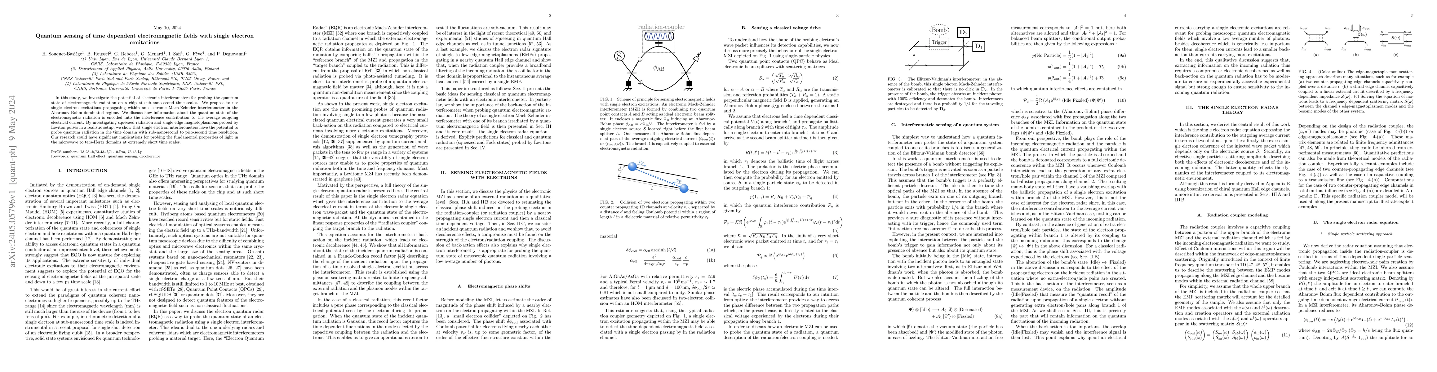 Thumbnail for Quantum sensing of time dependent electromagnetic fields with single
  electron excitations