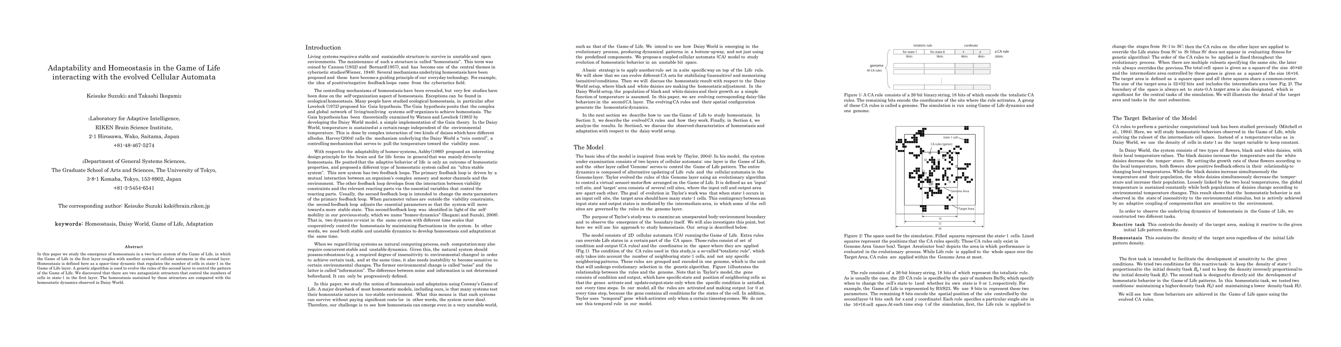 Thumbnail for Adaptability and Homeostasis in the Game of Life interacting with the
  evolved Cellular Automata