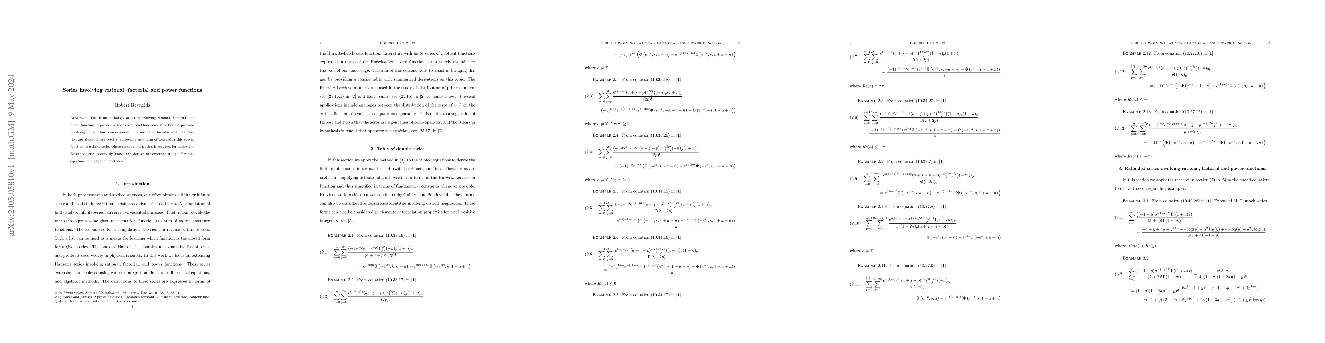 Thumbnail for Series involving rational, factorial and power functions