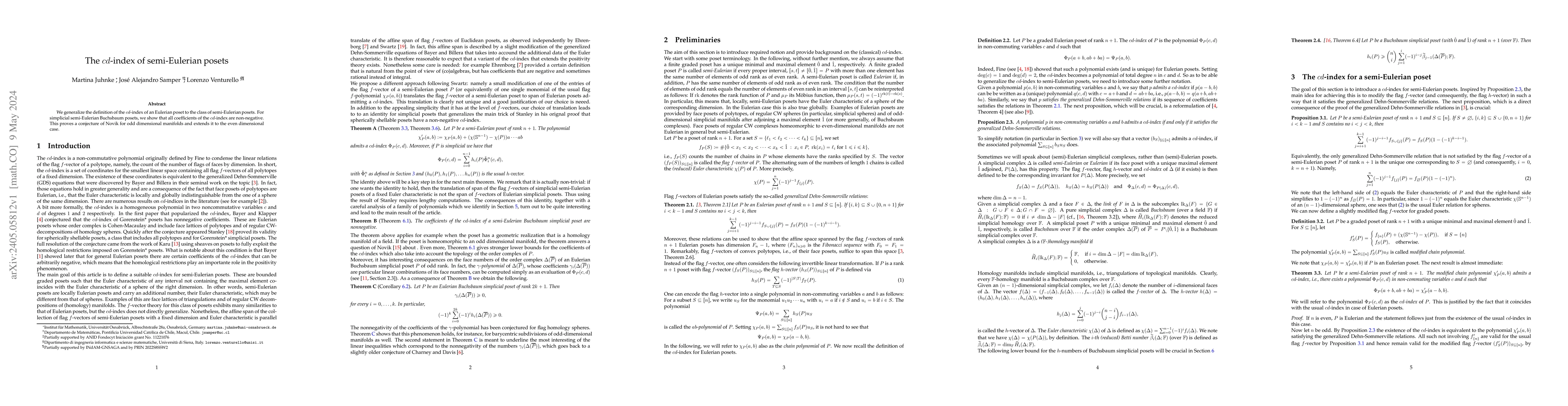 Thumbnail for The $cd$-index of semi-Eulerian posets