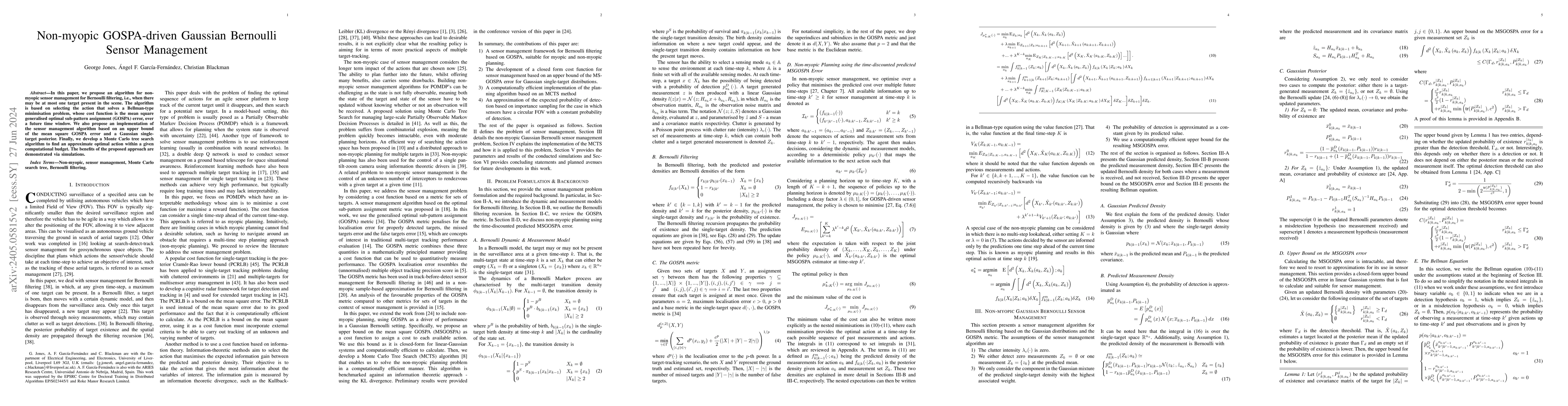 Thumbnail for Non-myopic GOSPA-driven Gaussian Bernoulli Sensor Management