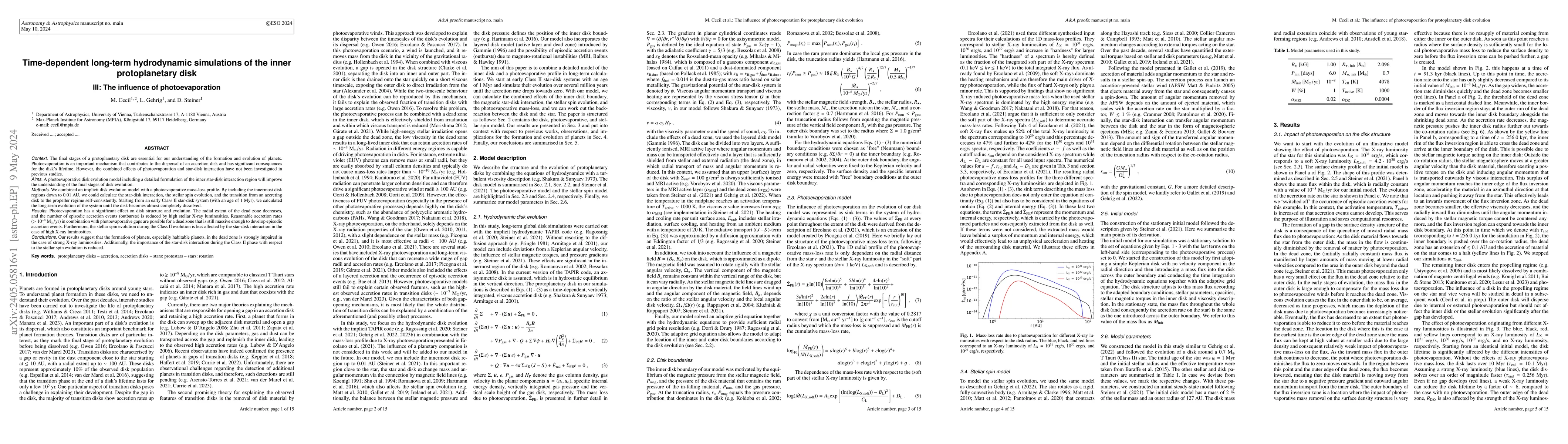 Thumbnail for Time-dependent long-term hydrodynamic simulations of the inner
  protoplanetary disk III: The influence of photoevaporation