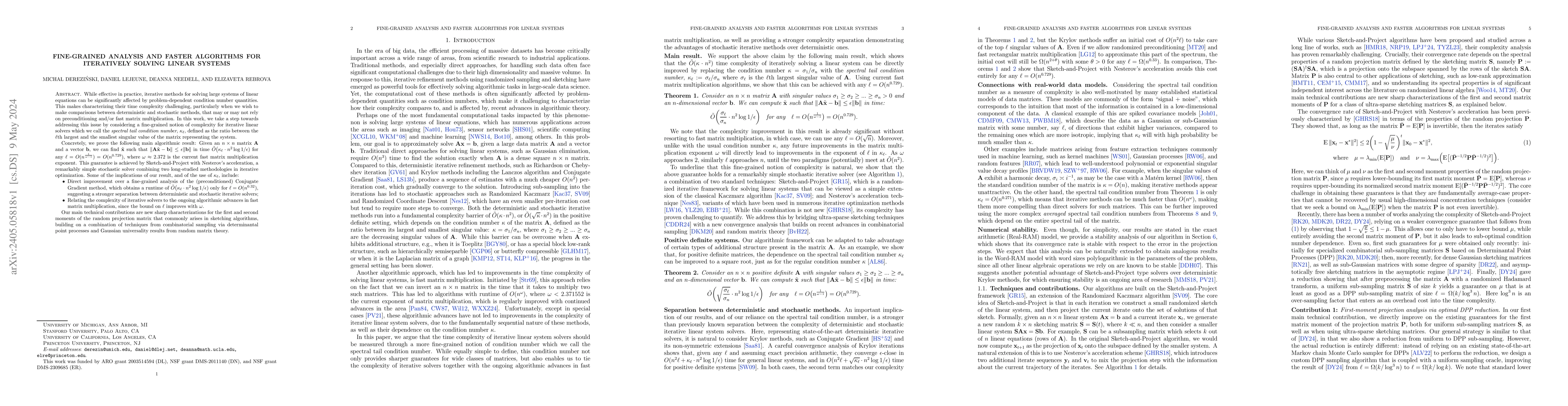 Thumbnail for Fine-grained Analysis and Faster Algorithms for Iteratively Solving
  Linear Systems