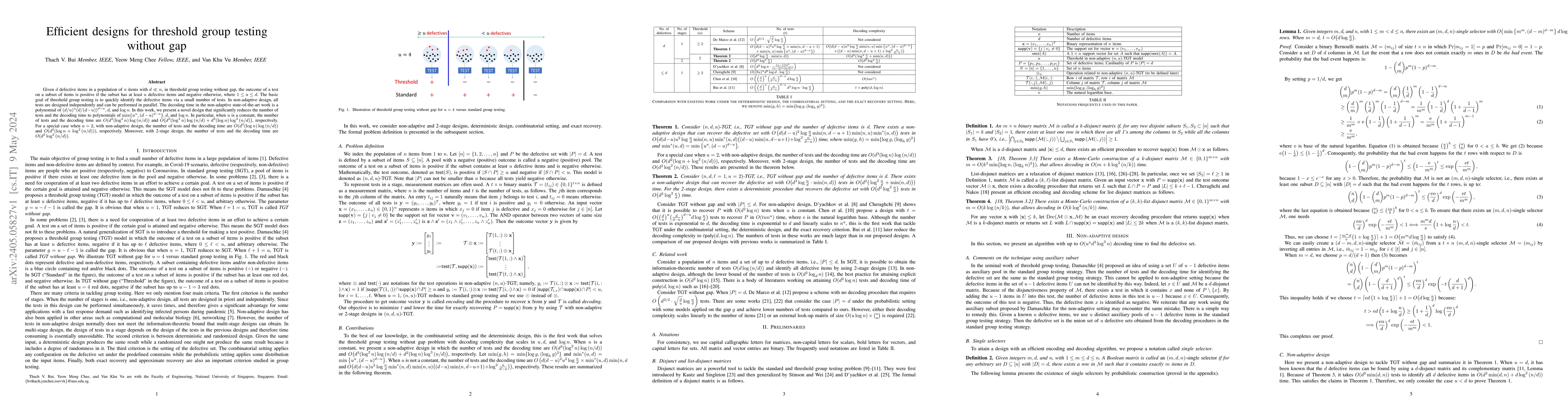 Thumbnail for Efficient designs for threshold group testing without gap