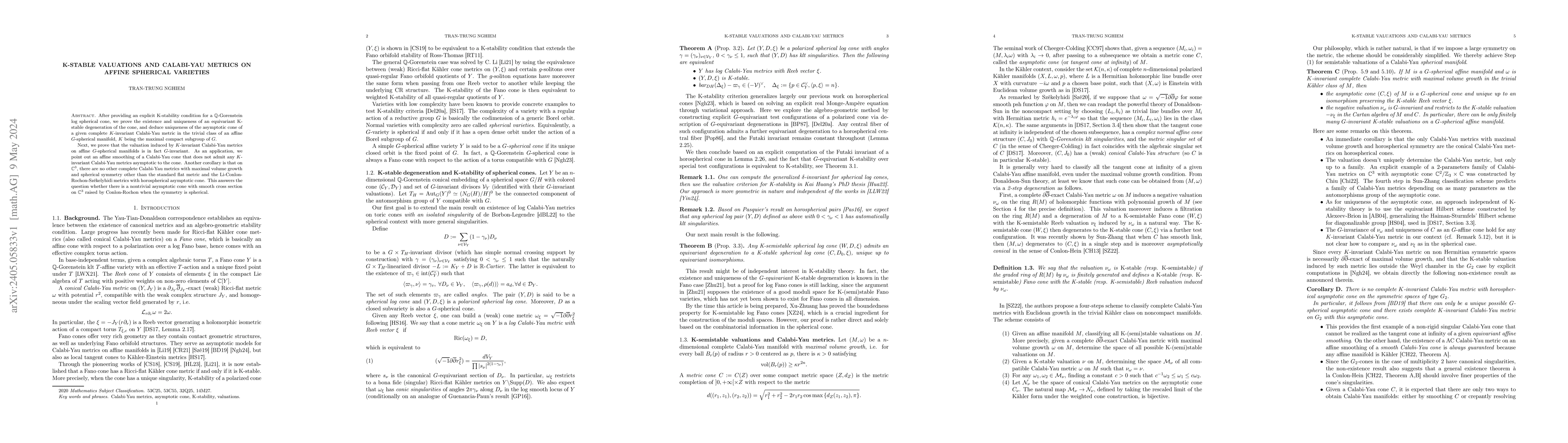 Thumbnail for K-stable valuations and Calabi-Yau metrics on affine spherical varieties