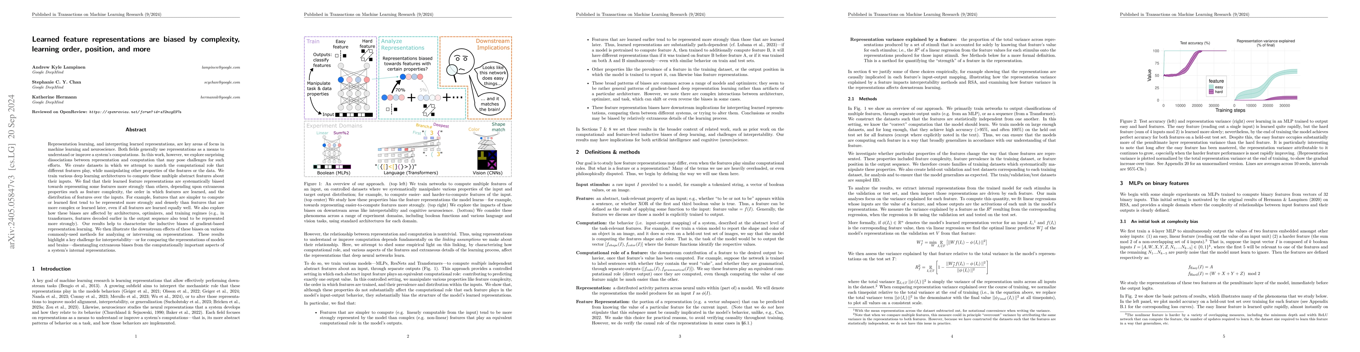 Thumbnail for Learned feature representations are biased by complexity, learning
  order, position, and more