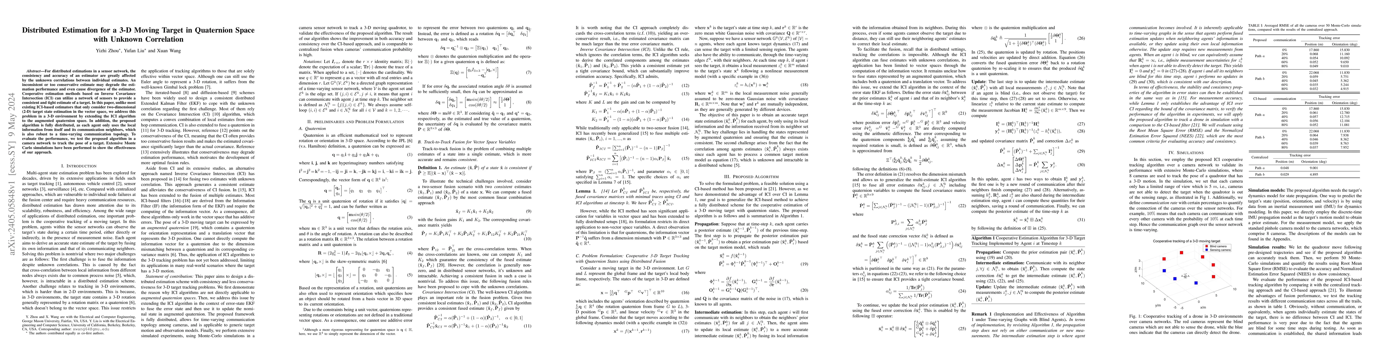 Thumbnail for Distributed Estimation for a 3-D Moving Target in Quaternion Space with
  Unknown Correlation