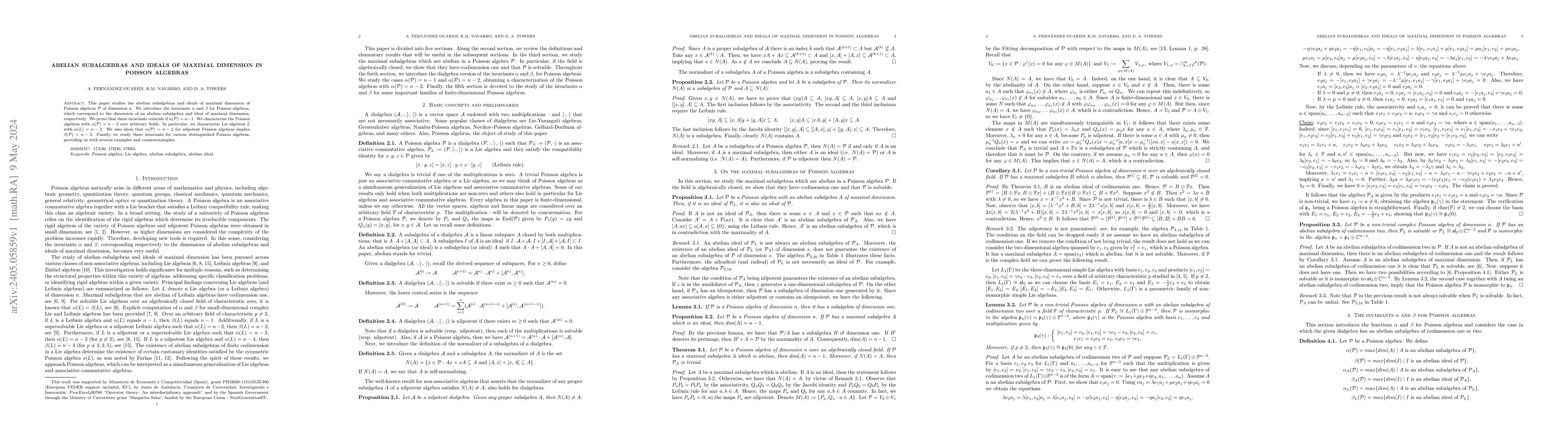Thumbnail for Abelian Subalgebras and Ideals of Maximal Dimension in Poisson algebras