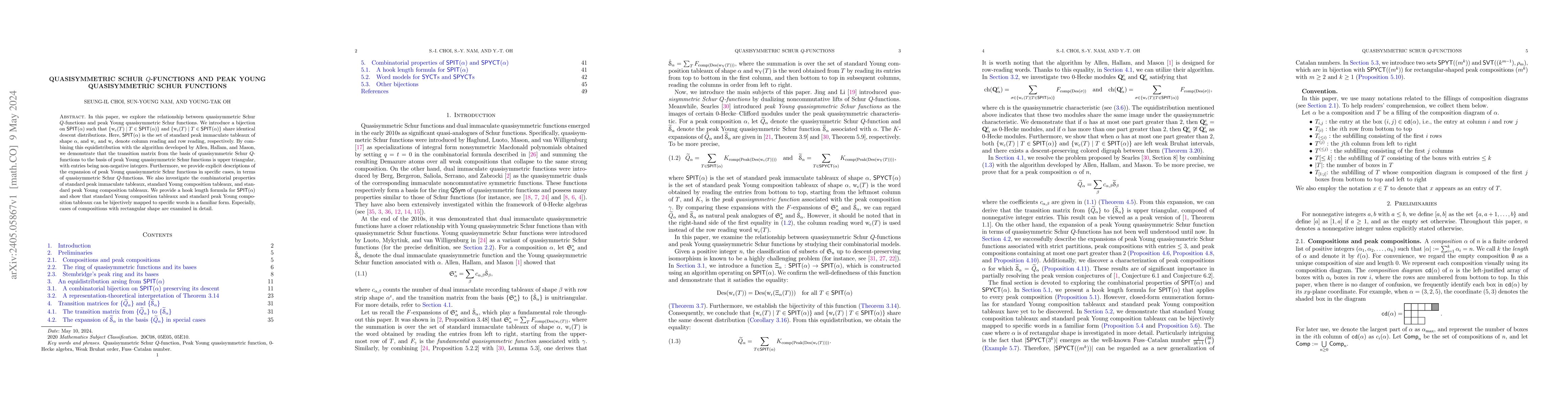 Thumbnail for Quasisymmetric Schur $Q$-functions and peak Young quasisymmetric Schur
  functions