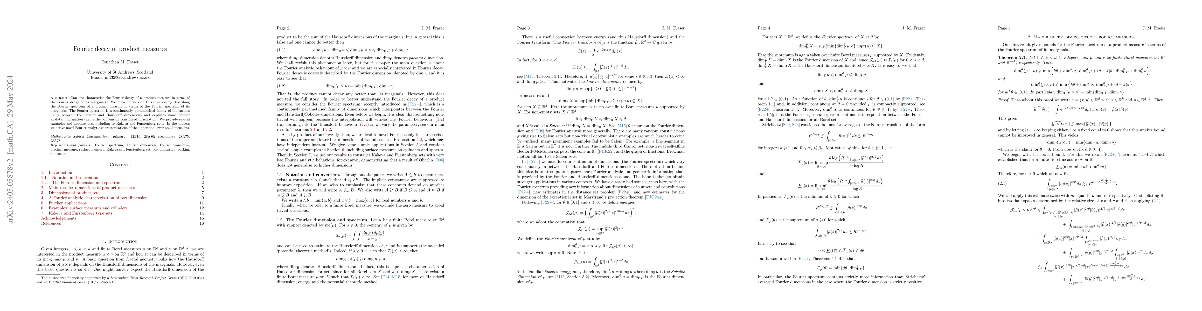 Thumbnail for Fourier decay of product measures