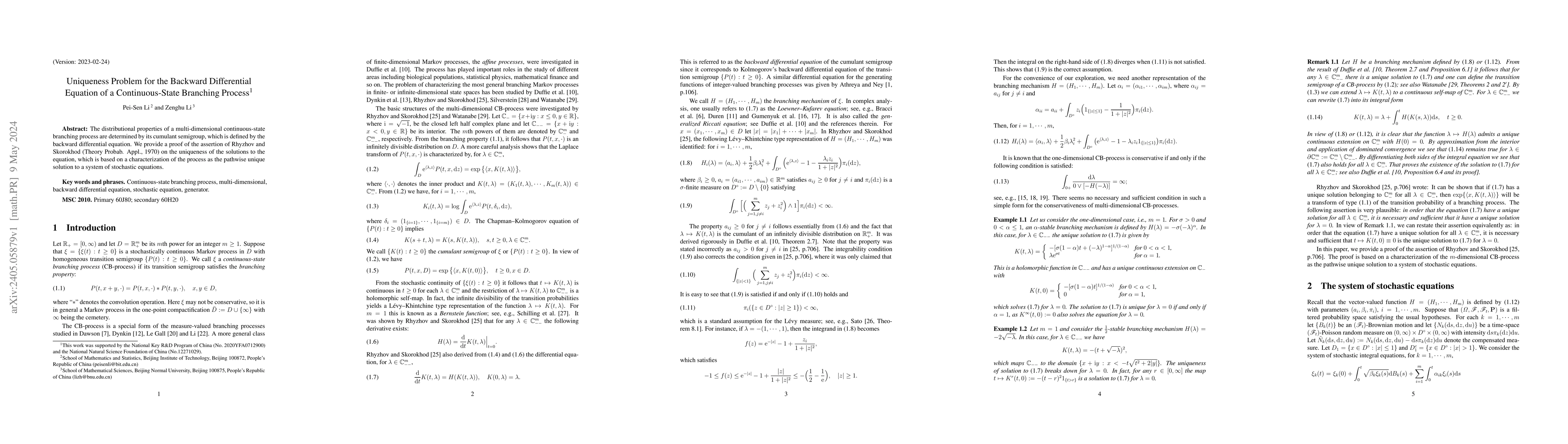 Thumbnail for Uniqueness Problem for the Backward Differential Equation of a
  Continuous-State Branching Process