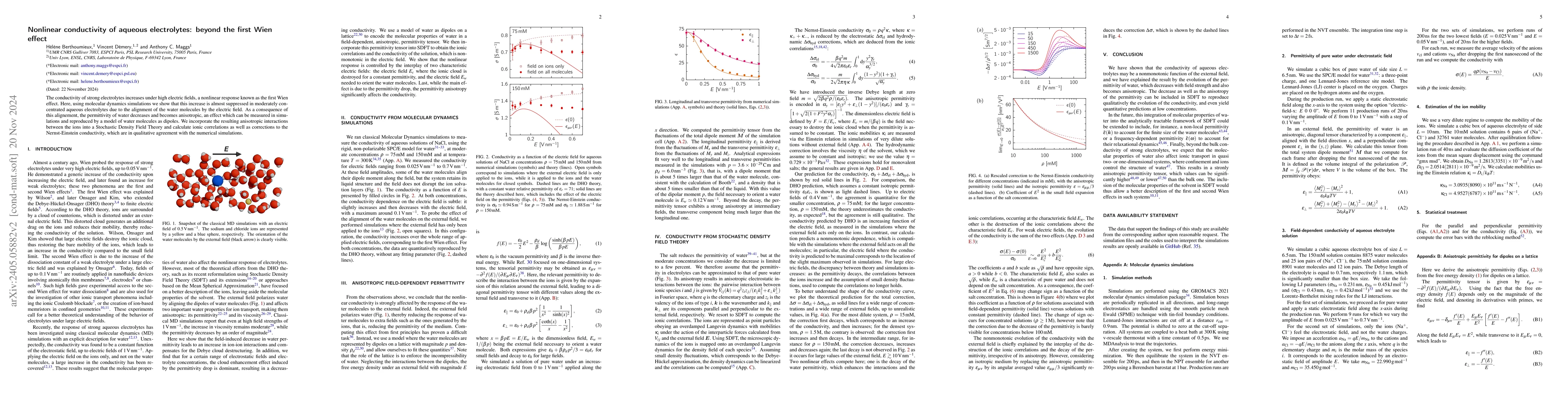 Thumbnail for Non-monotonic conductivity of aqueous electrolytes: beyond the first
  Wien effect