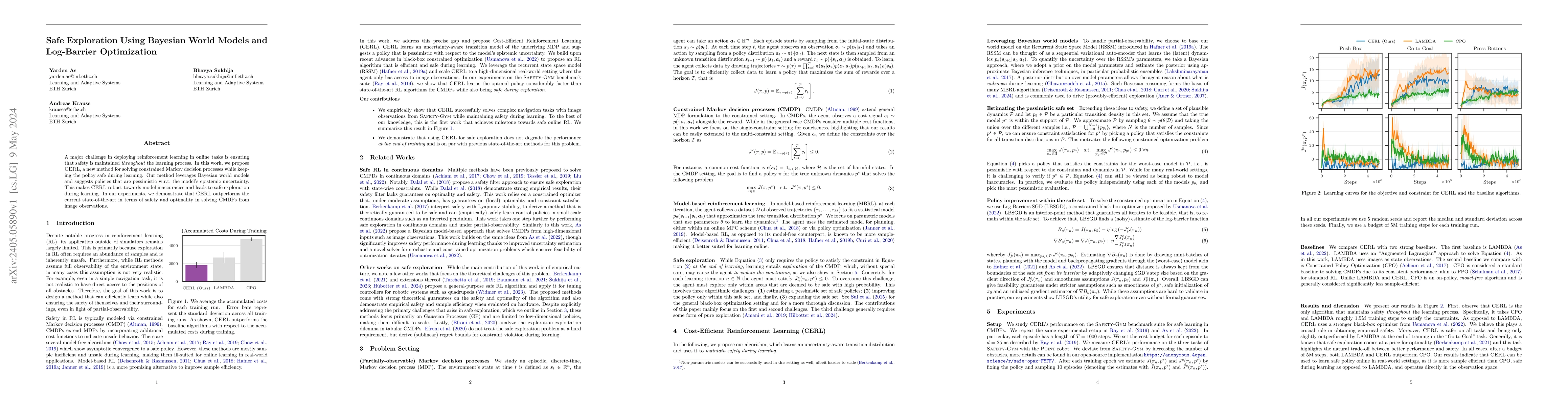 Thumbnail for Safe Exploration Using Bayesian World Models and Log-Barrier
  Optimization