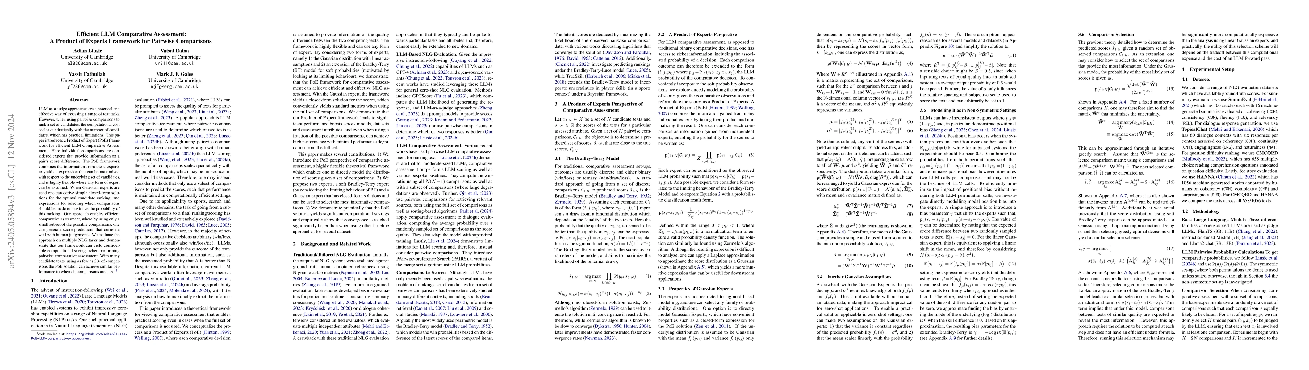 Thumbnail for Efficient LLM Comparative Assessment: a Product of Experts Framework for
  Pairwise Comparisons