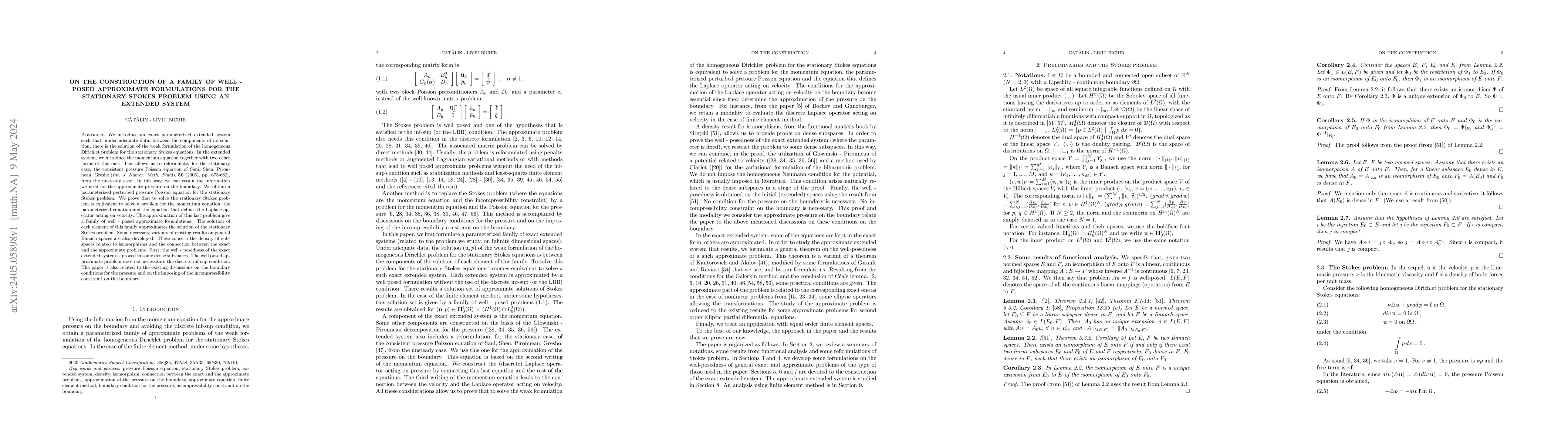 Thumbnail for On the construction of a family of well-posed approximate formulations
  for the stationary Stokes problem using an extended system