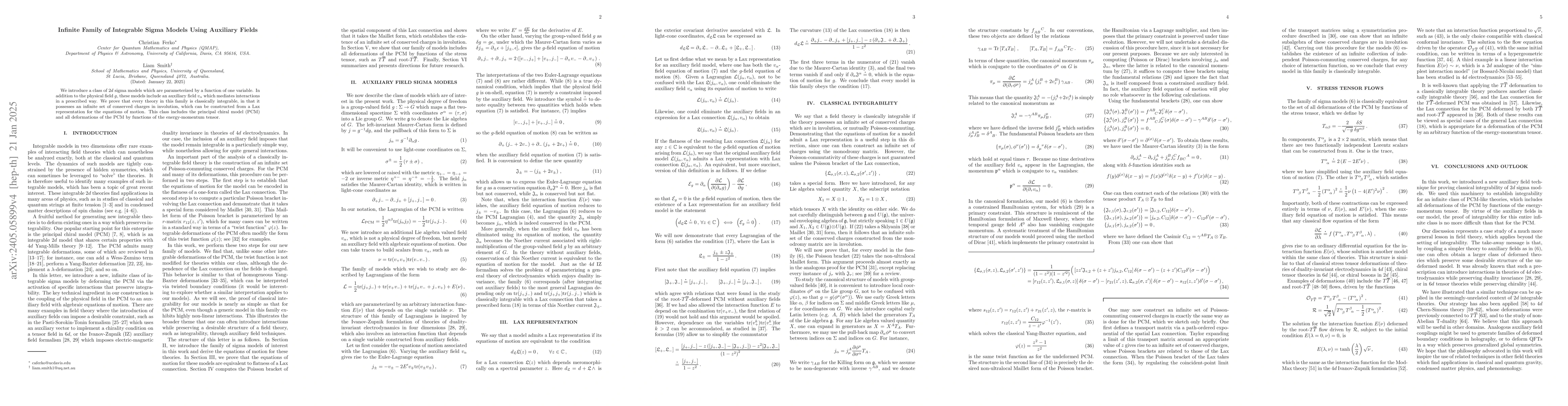 Thumbnail for An Infinite Family of Integrable Sigma Models Using Auxiliary Fields