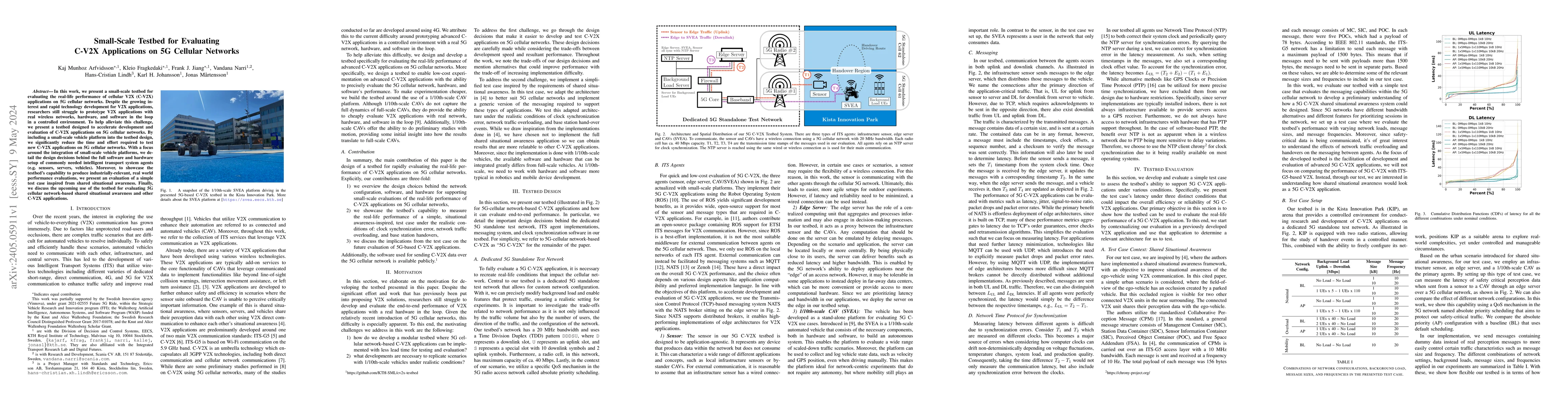 Thumbnail for Small-Scale Testbed for Evaluating C-V2X Applications on 5G Cellular
  Networks