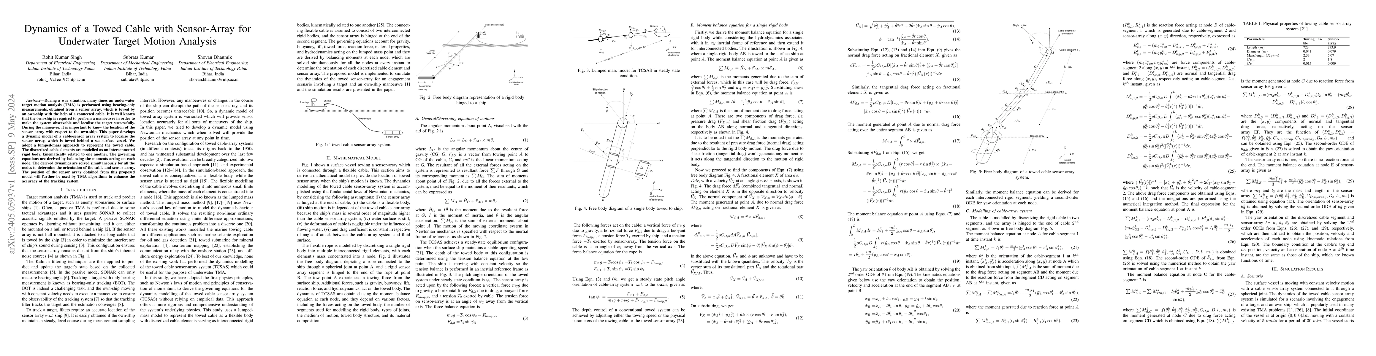 Thumbnail for Dynamics of a Towed Cable with Sensor-Array for Underwater Target Motion
  Analysis