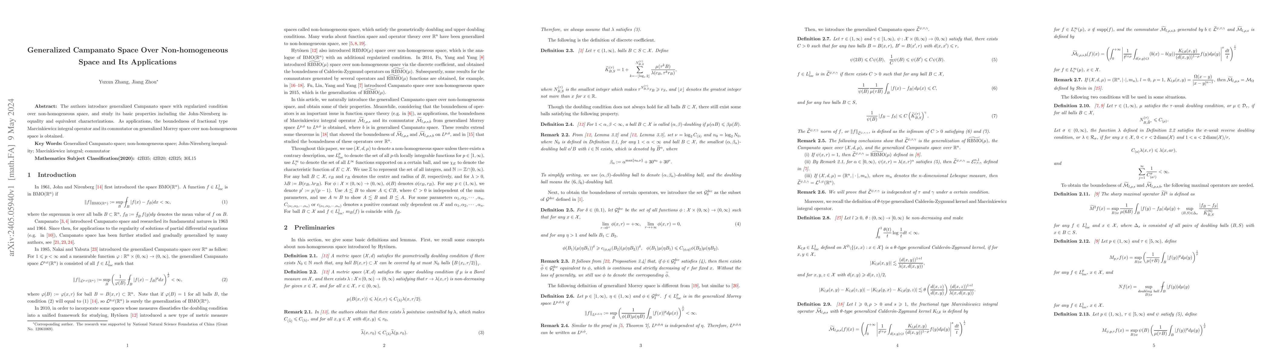 Thumbnail for Generalized Campanato Space Over Non-homogeneous Space and Its
  Applications