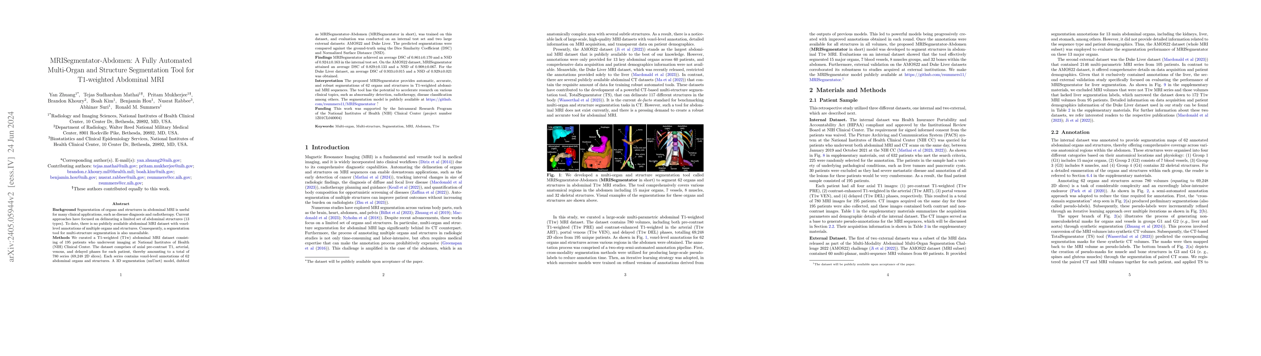 Thumbnail for MRISegmentator-Abdomen: A Fully Automated Multi-Organ and Structure
  Segmentation Tool for T1-weighted Abdominal MRI
