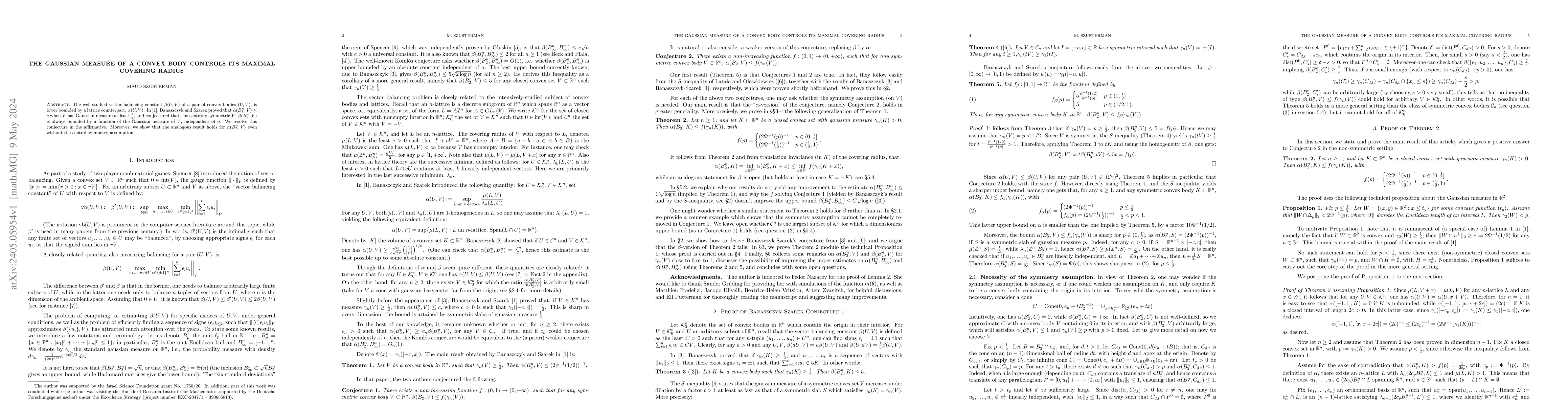 Thumbnail for The Gaussian measure of a convex body controls its maximal covering
  radius