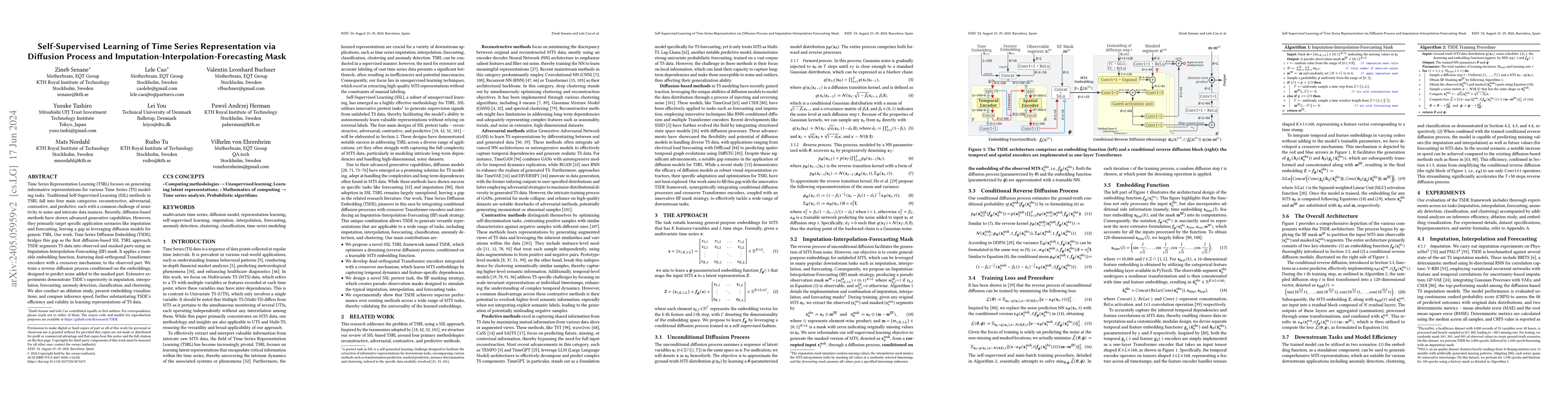 Thumbnail for Self-Supervised Learning of Time Series Representation via Diffusion
  Process and Imputation-Interpolation-Forecasting Mask