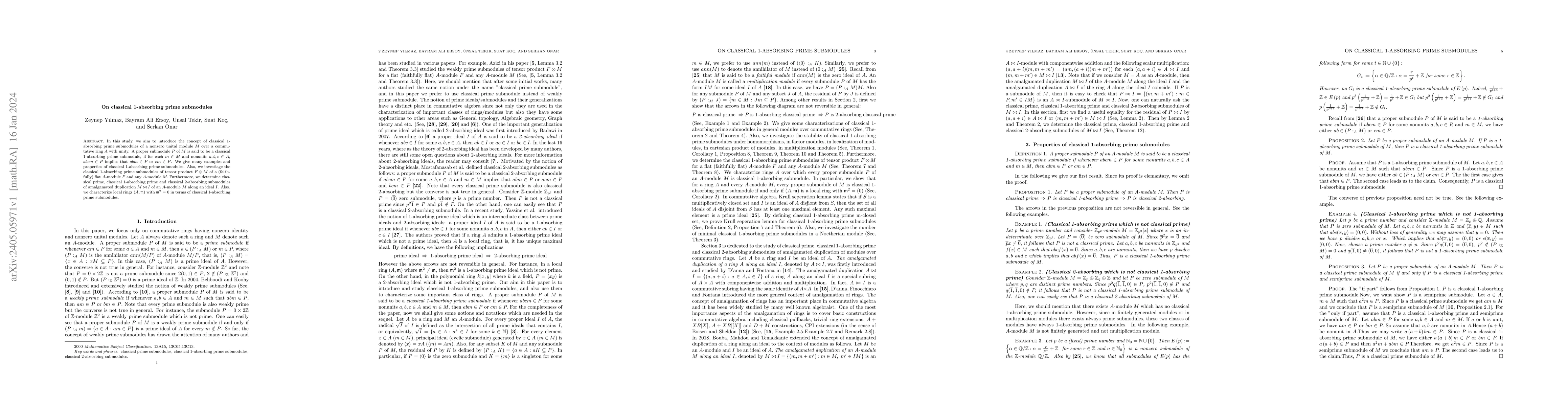 Thumbnail for On classical 1-absorbing prime submodules