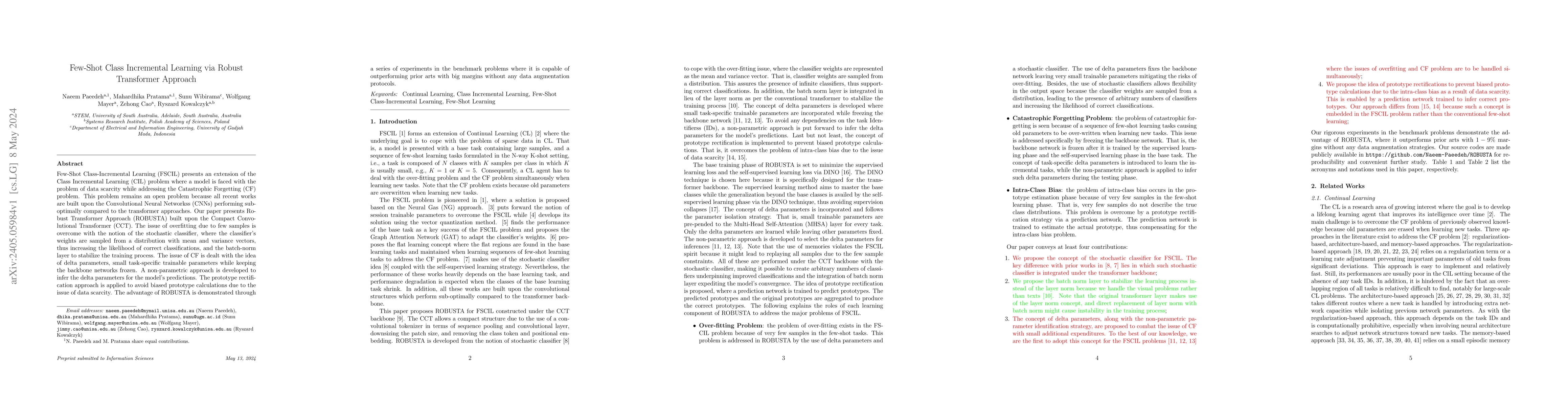 Thumbnail for Few-Shot Class Incremental Learning via Robust Transformer Approach