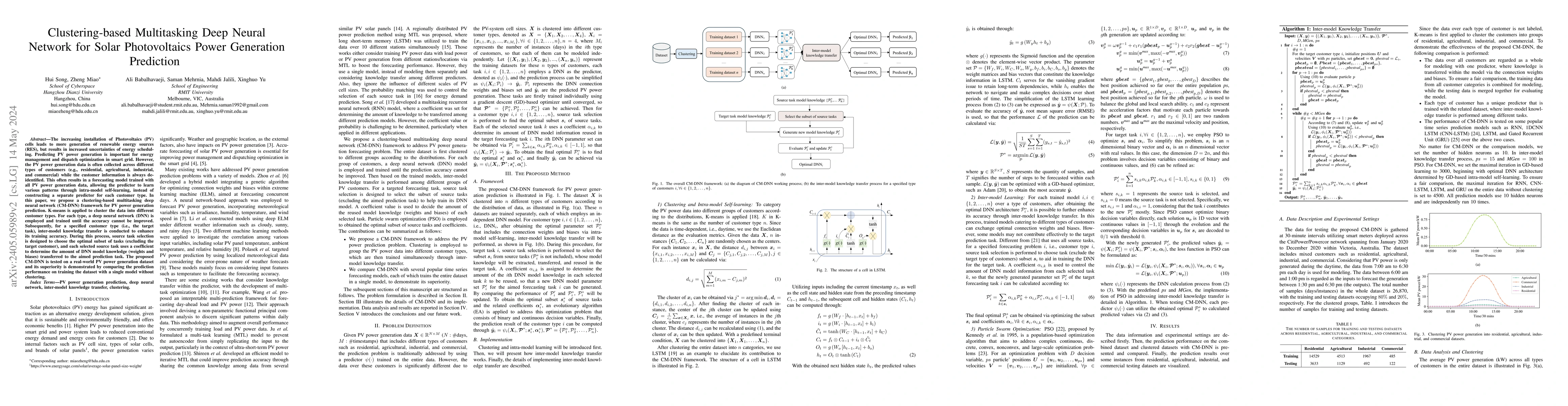 Thumbnail for Clustering-based Multitasking Deep Neural Network for Solar
  Photovoltaics Power Generation Prediction