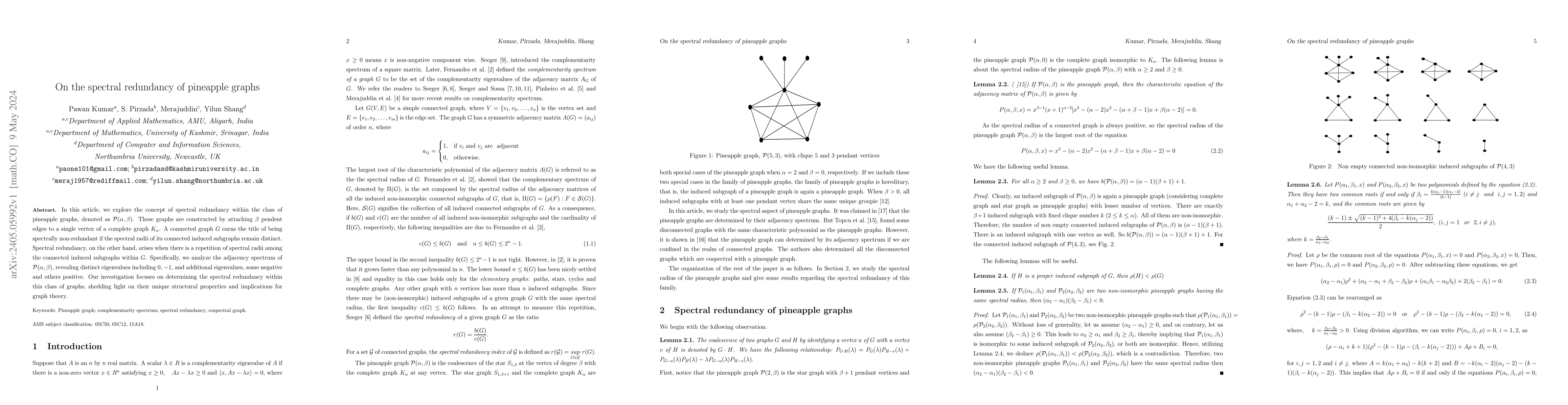 Thumbnail for On the spectral redundancy of pineapple graphs