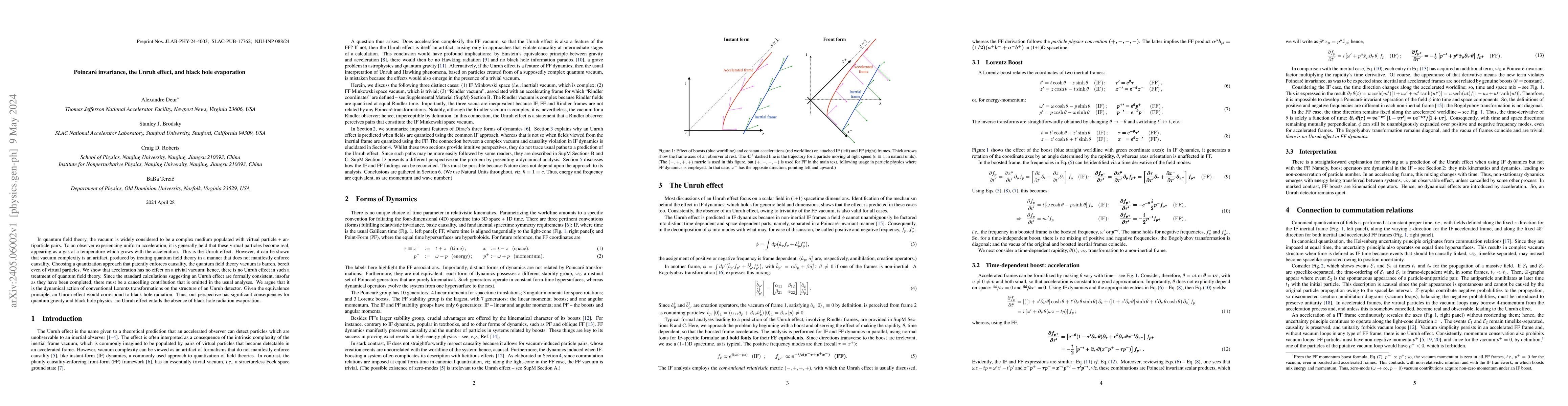 Thumbnail for Poincar\'e invariance, the Unruh effect, and black hole evaporation