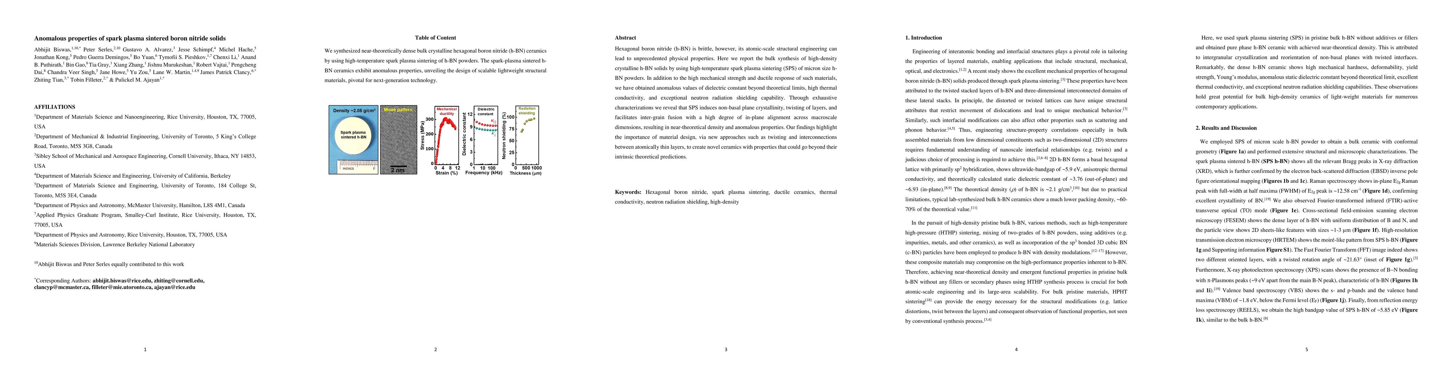 Thumbnail for Anomalous properties of spark plasma sintered boron nitride solids