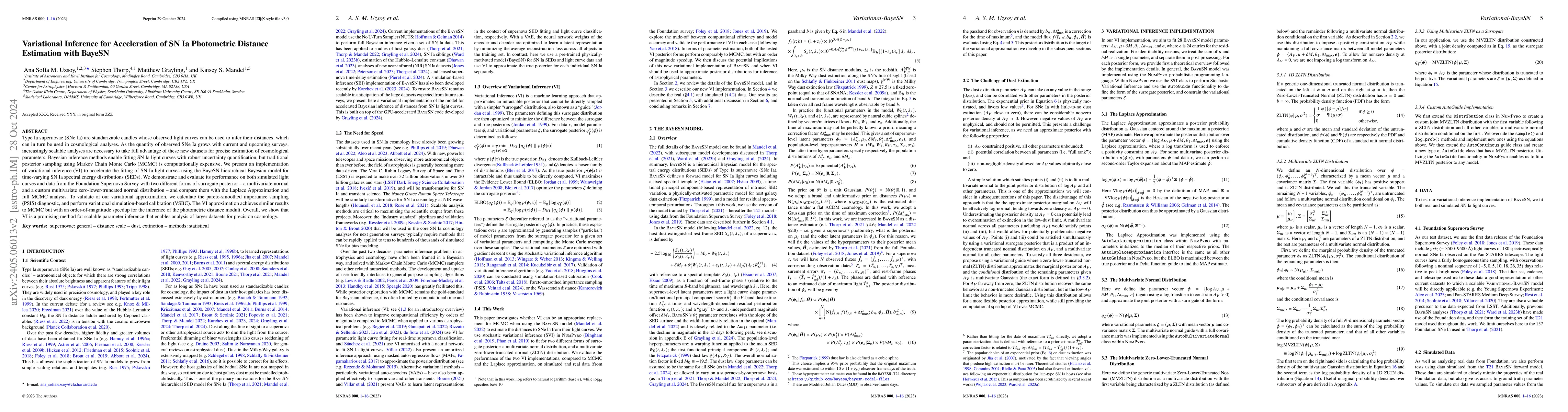 Thumbnail for Variational Inference for Acceleration of SN Ia Photometric Distance
  Estimation with BayeSN