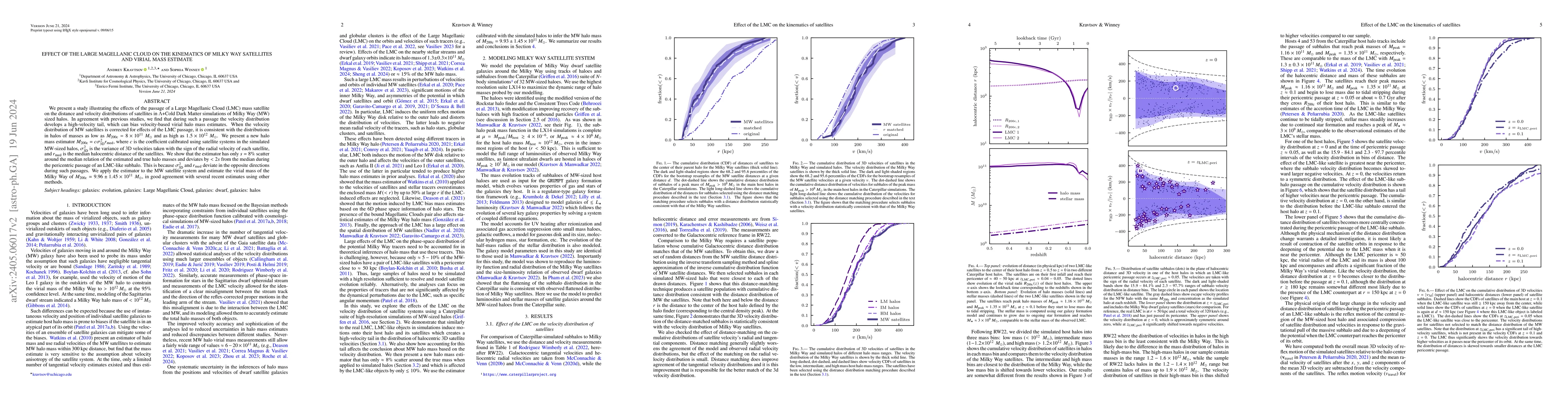 Thumbnail for Effect of the Large Magellanic Cloud on the kinematics of Milky Way
  satellites and virial mass estimate