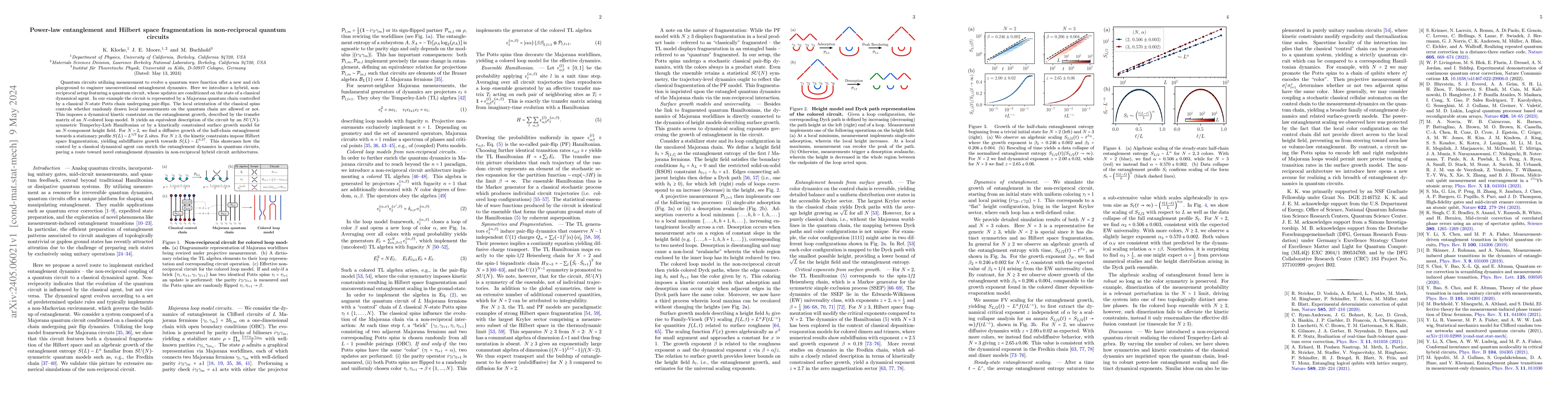 Thumbnail for Power-law entanglement and Hilbert space fragmentation in non-reciprocal
  quantum circuits