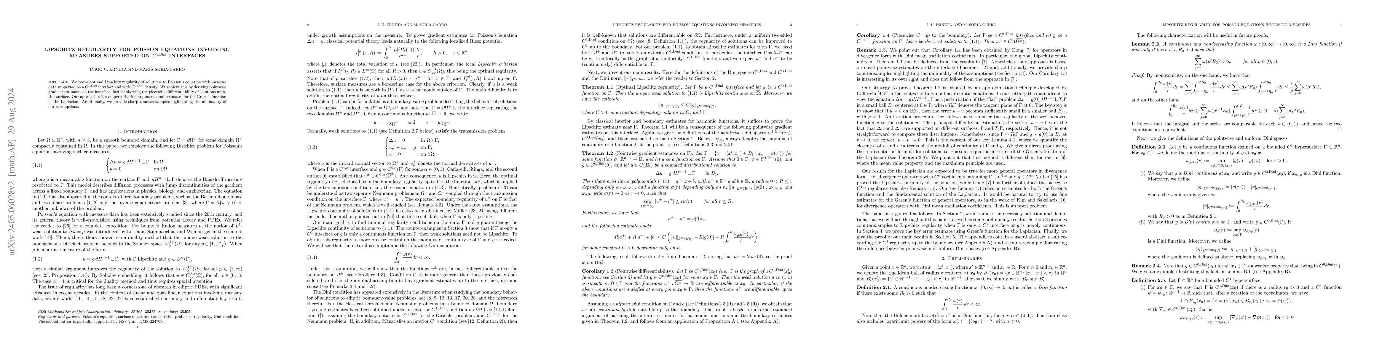Thumbnail for Lipschitz regularity for Poisson equations involving measures supported
  on $C^{1,\operatorname{Dini}}$ interfaces