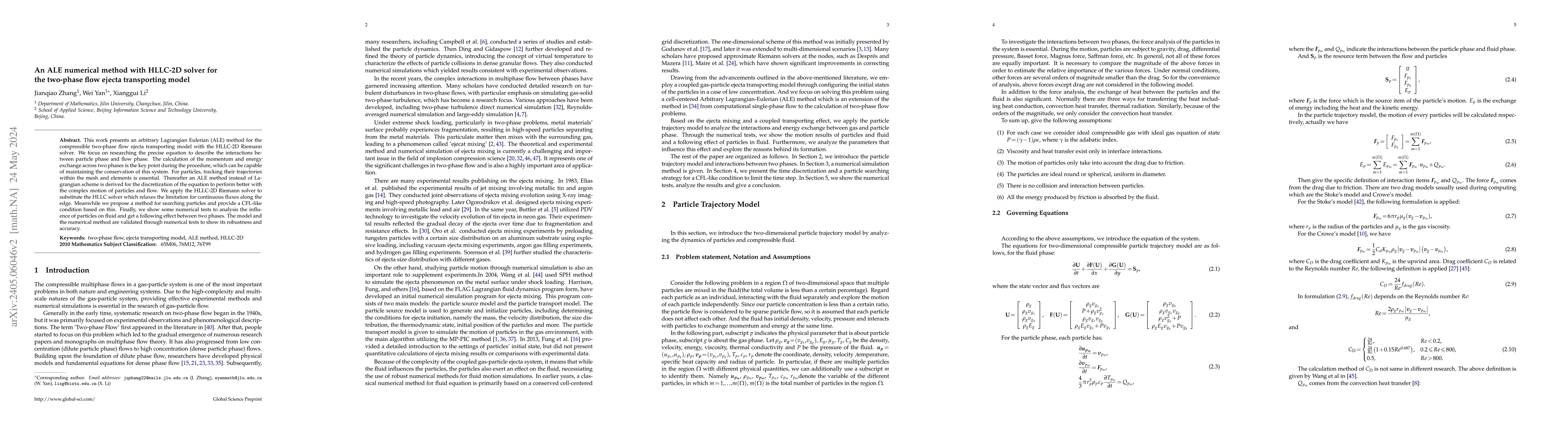 Thumbnail for An ALE numerical method with HLLC-2D solver for the two-phase flow
  ejecta transporting model